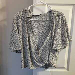 Zara Monochrome Floral Wrap Blouse